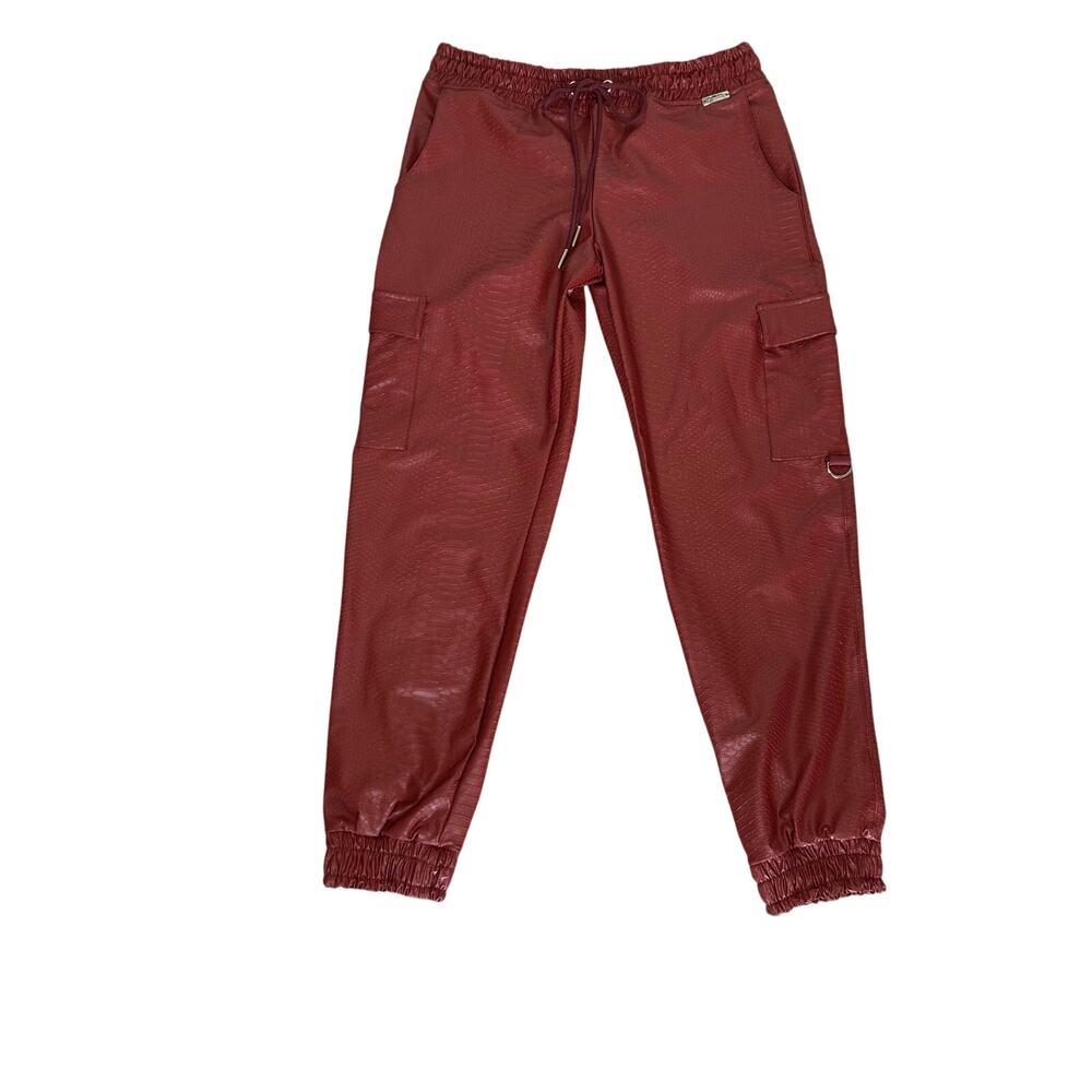 Bombshell Sportswear Red Faux Leather Jogger Track Pants - Picture 2 of 11